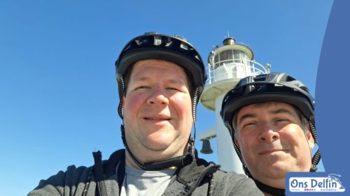 Hans en Roman aan vuurtoren op de Oosterstaketsel te Blankenberge (België)